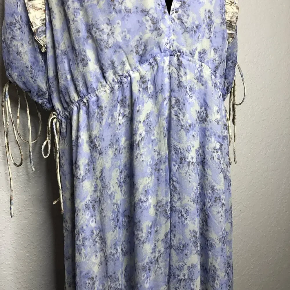 ASOS Design purple white gold floral cottagecore prairie midi dress size 14 NWT